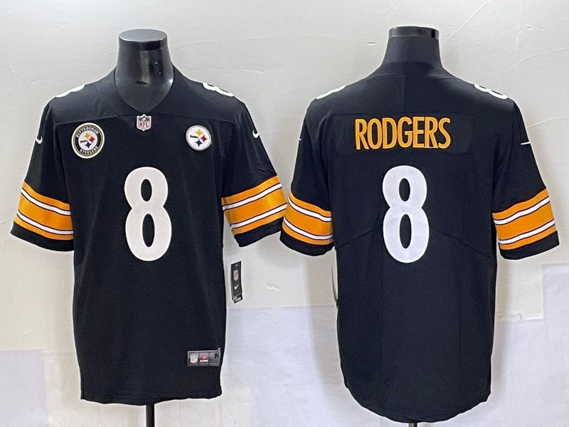 Men 2025 Pittsburgh Steelers #8 Rodgers Black white Nike Limited NFL Jersey style 4